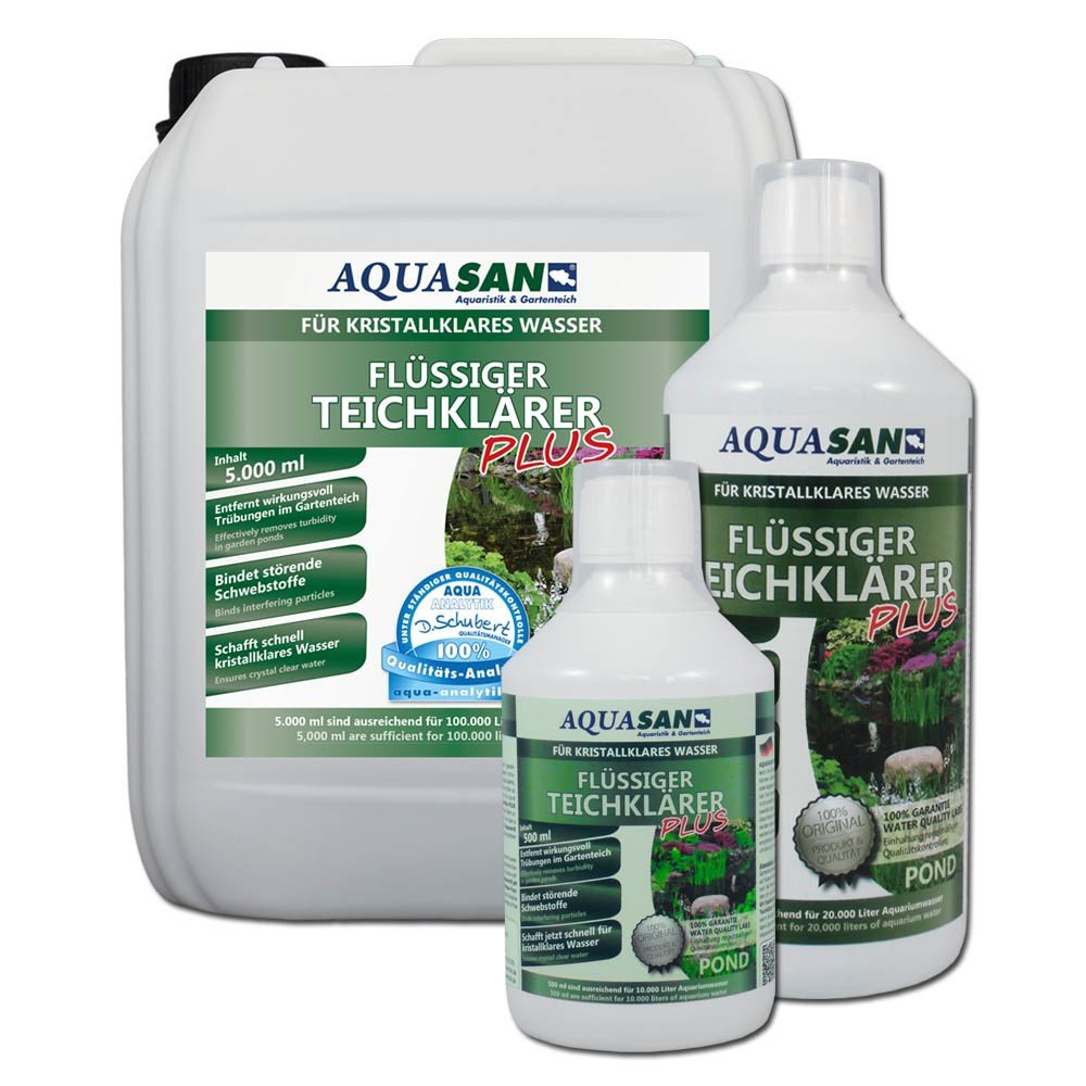 AQUASAN Gartenteich Flüssiger TeichKlärer Plus (Sorgt schnell für kristallklares Wasser im Teich, bindet die Schwebstoffe im Teich-Wasser - Teichklar), Inhalt:5 Liter
