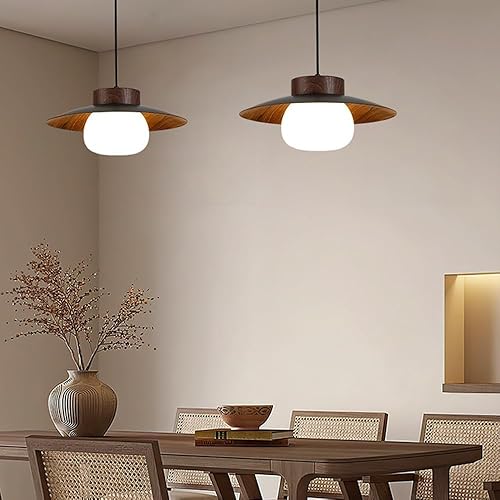 Miniatura 6 de Lámpara colgante de grano de madera, moderna lámpara ajustable de altura ajustable de 13.8 pulgadas, lámpara colgante de techo para cocina, isla,