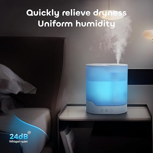 Miniatura 4 de YOGIN Humidificador de aire para dormitorio, humidificador de niebla fría de llenado superior de 3L y difusor de aceite esencial, ultra silencioso