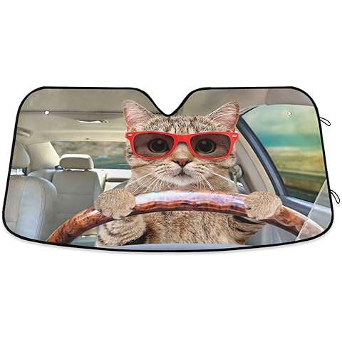 Fun Cute Cat Driving Car Windshield Sun Shade Foldable UV Ray Sun Visor Protector S...