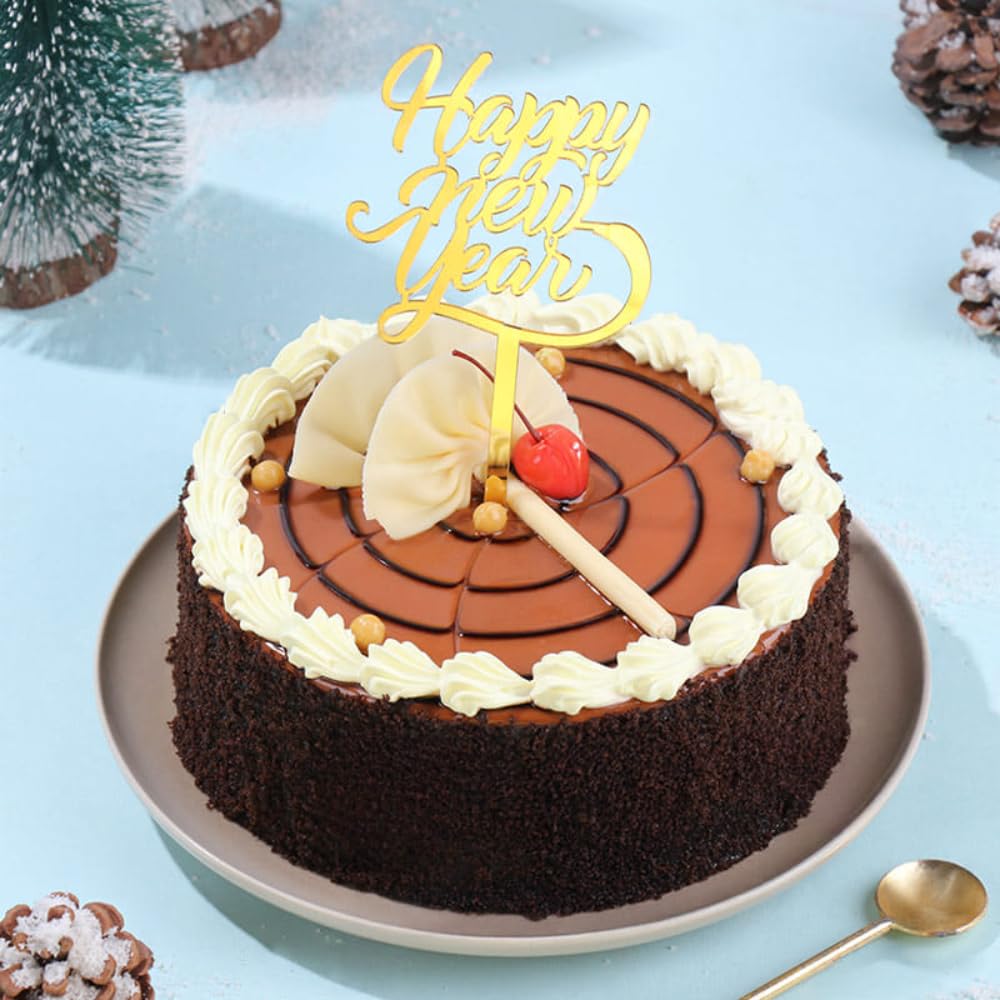 FlowerAura Premium New Year Special Fresh Yummy 0.5Kg Butterscotch Cream Cake With Topper | Cake For 2026 Celebration, New Years's Eve, Desserts, Parties & Social Gatherings (Same Day Delivery)-image-8