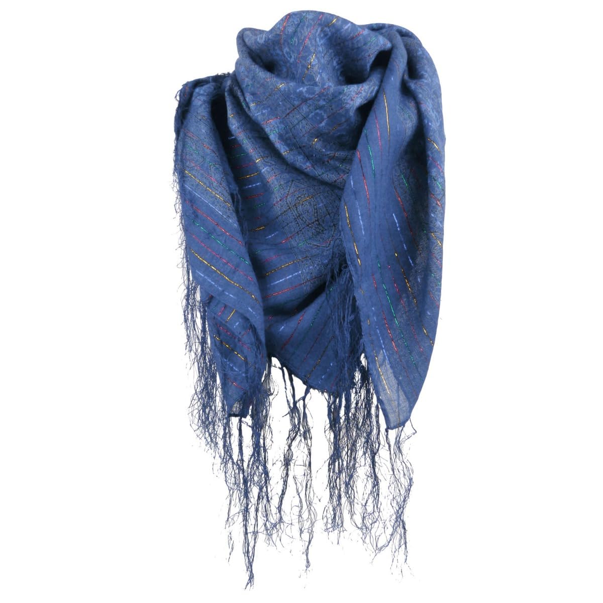 Asita Gift & Home Women's Blue Asita Sparkly Lurex Thread Paisley Tassels Square Scarf