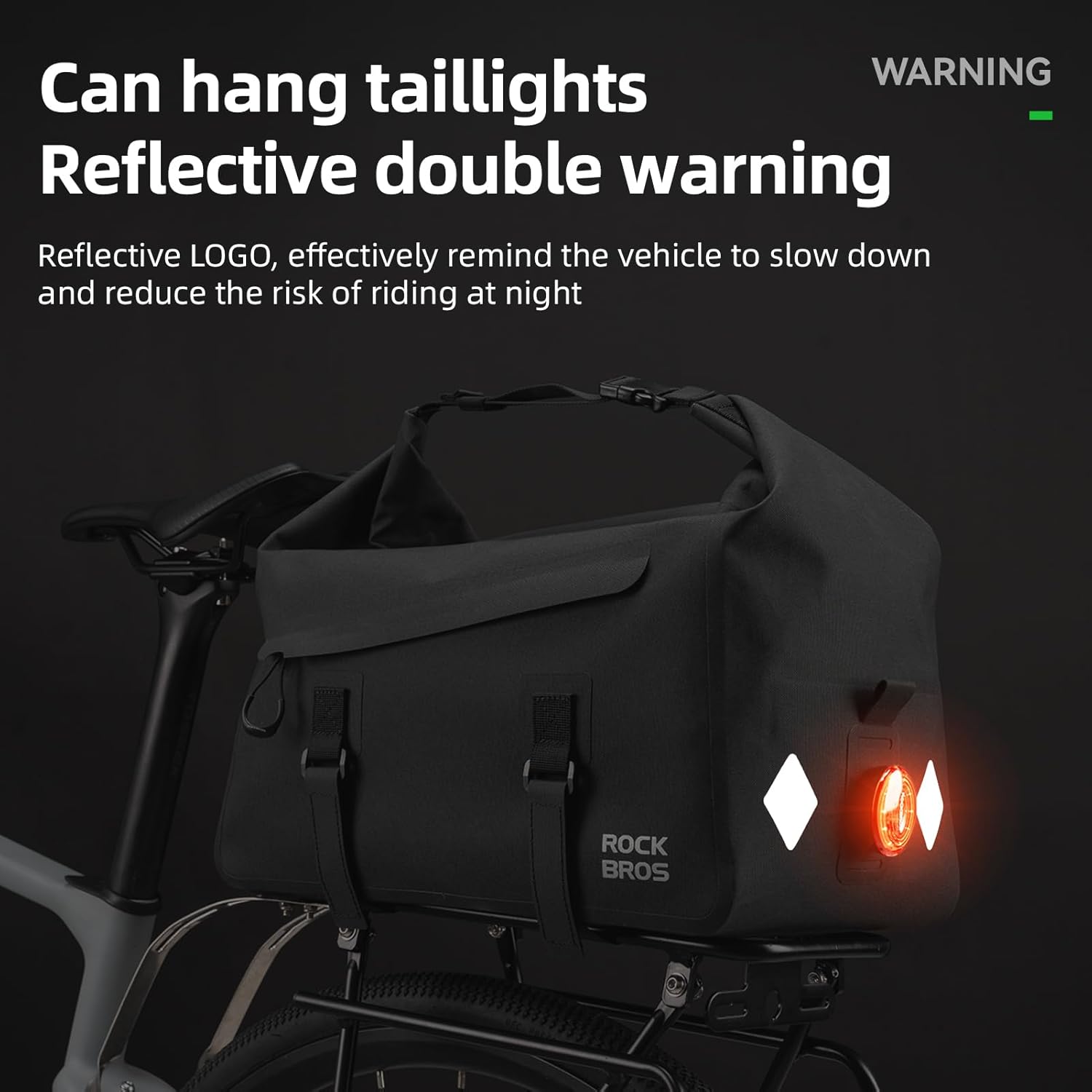 ROCKBROS Waterproof Bike Bags for Bicycle Rear 16L rack Large Capacity Bike Ebike Trunk Pannier Saddle Bag with Shoulder Strap for Commuter Travel Outdoor Accessories Gear Black