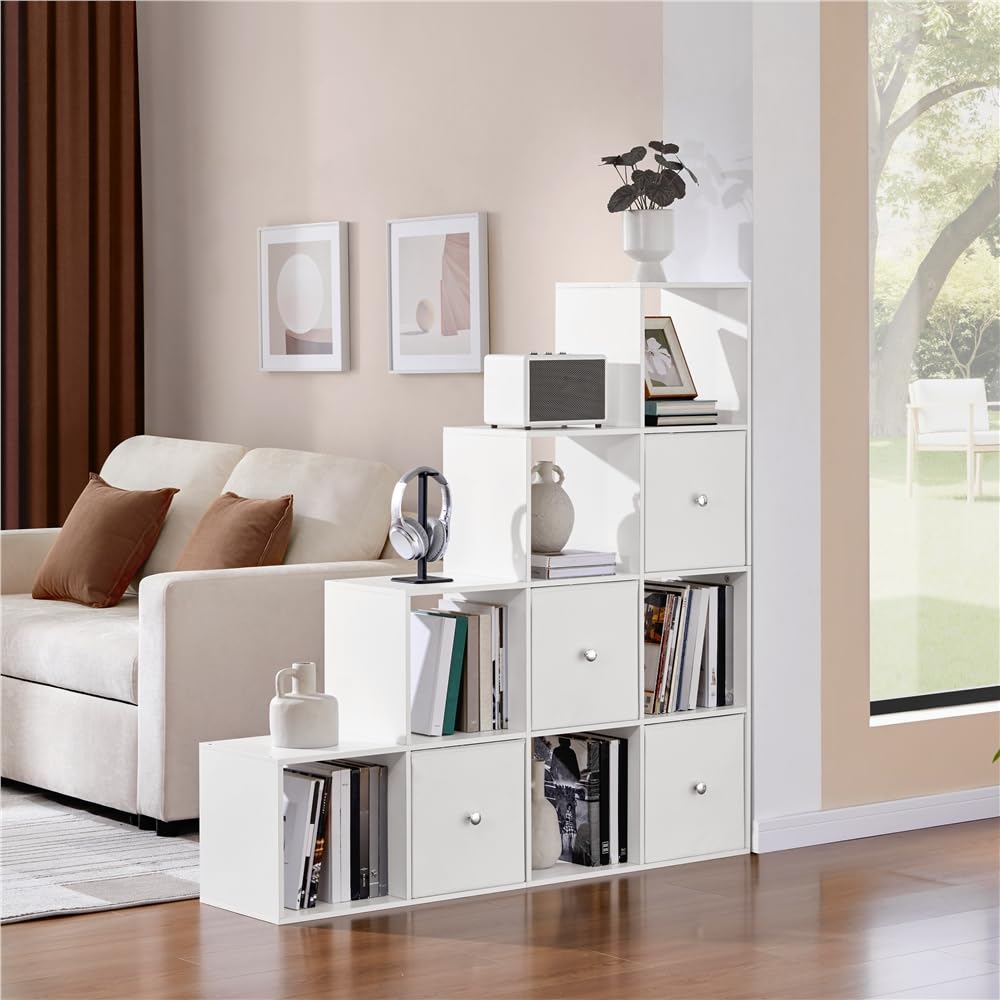 Yaheetech Estantería Librería de Pie Estantería Modular 10 Cubos | Estanteria Escalonada de Biblioteca Organizador Cubos Libreria Abierta Oficina, Salon y Estudio 128x29x128 cm Blanco