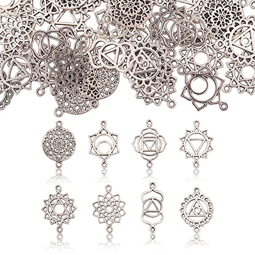 DanLingJewelry 80pcs 8 Styles Energy Chakra Charms Connectors Hollow Flower Chakra Charms Pendants Craft Supplies for Jewelry Findings - Image 2