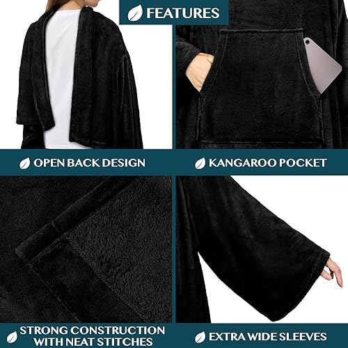 Miniatura 140 de PAVILIA Manta con mangas para adultos, mujeres y hombres, manta suave y cálida de forro polar, manta de regalo Negro -,Marrón,Burrito Beige,Carbón