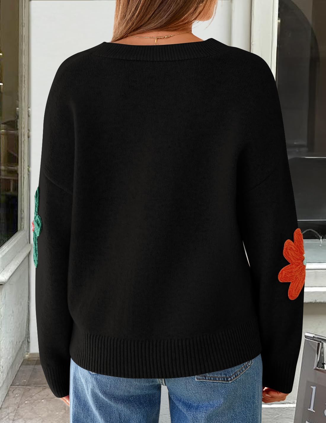 ZESICA Womens 2026 Spring Floral Cardigan Sweaters Casual Long Sleeve Open Front Button Down V Neck Knit Sweater - Image 5