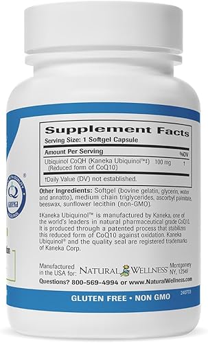 Miniatura 2 de Natural Wellness Ubiquinol CoQ10 de Kaneka - Salud cardíaca y celular - Absorción mejorada - Sin OMG, sin gluten, sin soja, sin lácteos - 30