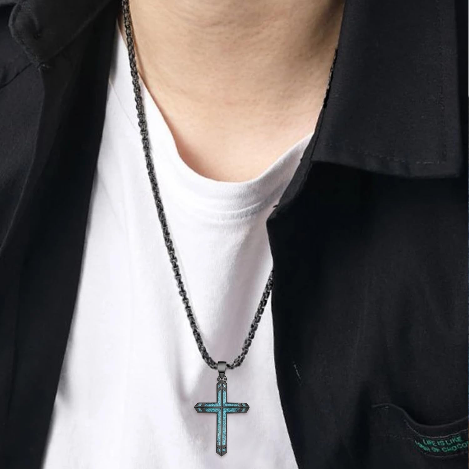 Turquoise Cross Necklace 925 Sterling Silver Cross Necklace for Men Christian Jewelry Gifts for Men - Image 6