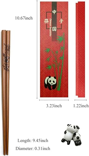 Miniatura 2 de SZSJBK Lindos palillos de panda, juego de palillos de madera reutilizables con soporte para palillos de cerámica y estuche de regalo rojo para boda,