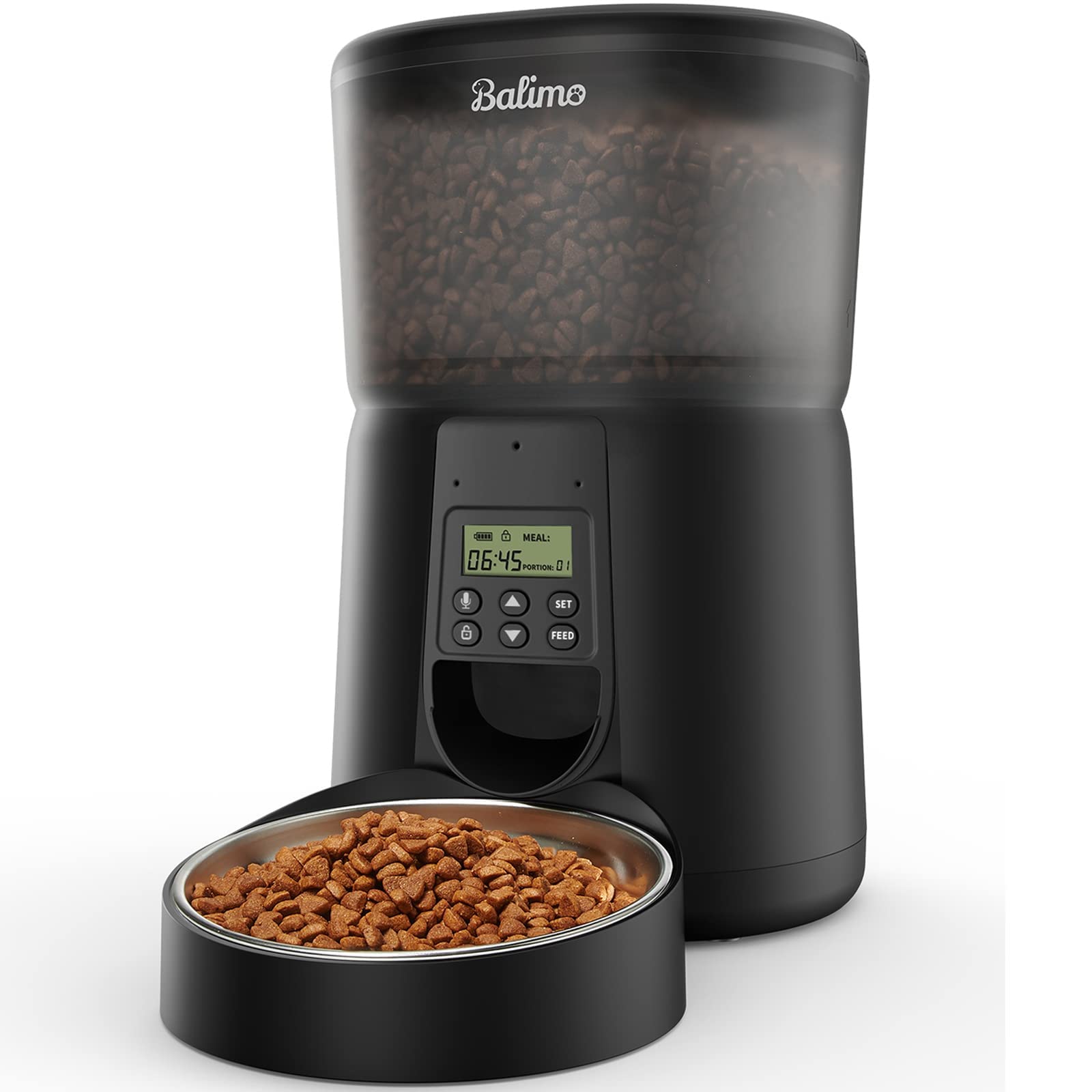 Balimo Paul Comedero Gato Y Perros con Temporizador, Alimentador AutomáTico De Alimentos De 4 L con TazóN De Acero Inoxidable, 1-4 Comidas Al DíA, FuncióN De GrabacióN De Voz 10s