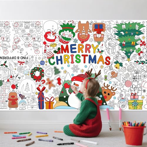 Image of Gatherfun Merry Christmas Decorations - Versatile 31.5 x 72 Inches Activity Poster, Christmas Party Coloring Banner /Santa & Snowman Table Cover for School Parties and Special Events