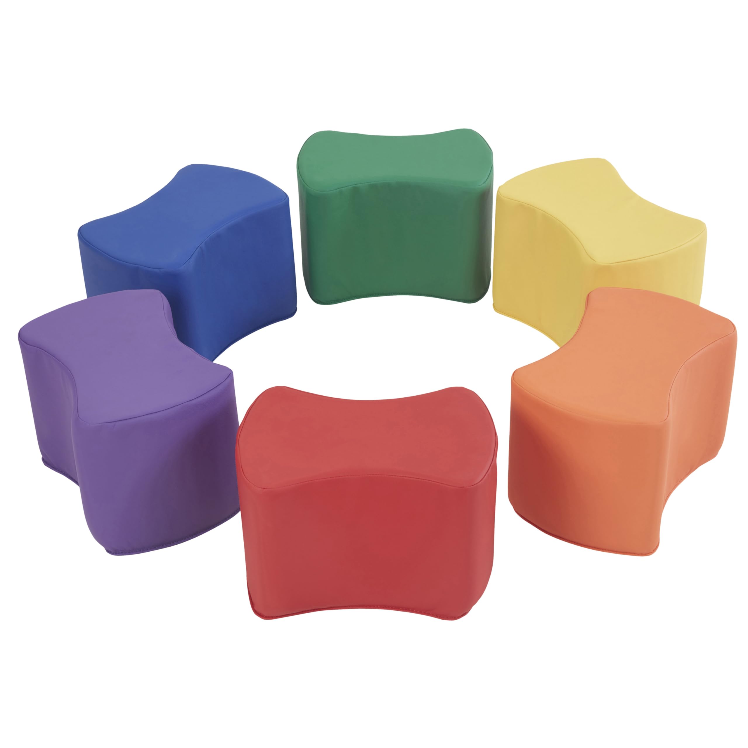 Factory Direct Partners 10442-AS SoftScape 10" Butterfly Stool Modular Seating Set for Toddlers and Kids, Soft Lightweight Foam (6-Piece Set) - Assorted