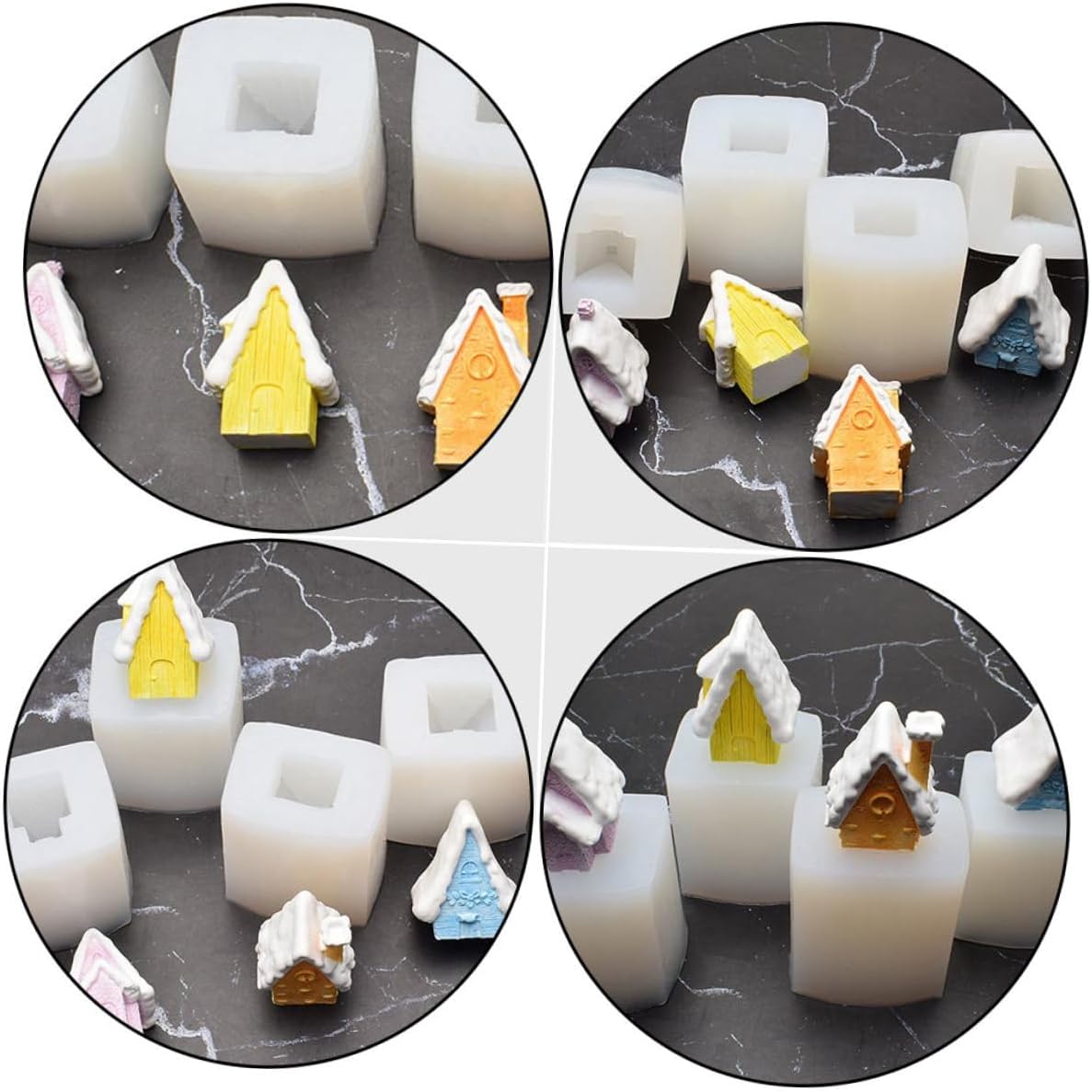 STOBAZA 4 Pcs Christmas Snow House Silicone Candle Mold DIY Scented Candle Making Tool Easy to Use Silicone