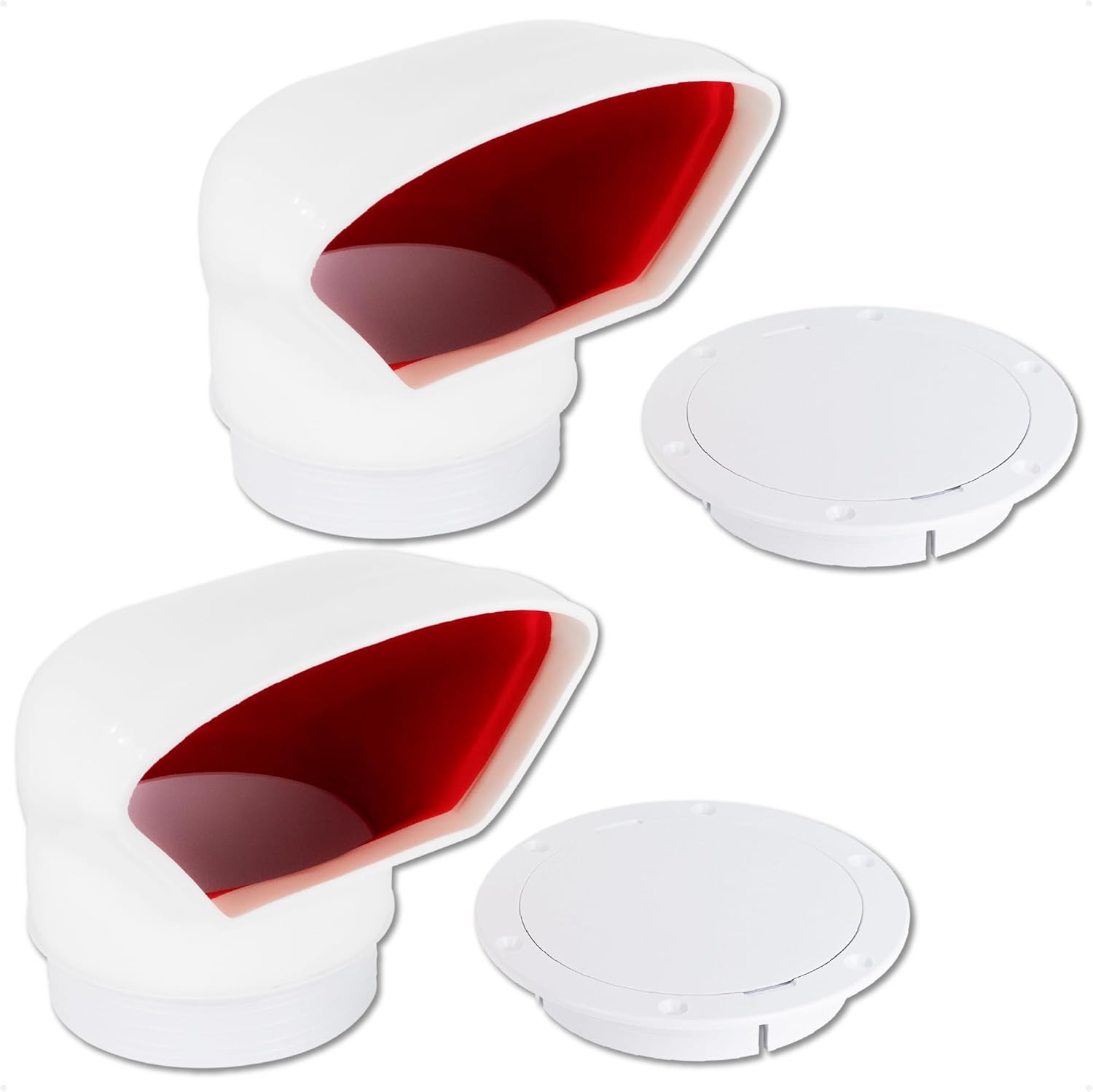 Five Oceans Cowl Vent with Snap-On Deck Plate and Cover, Low Profile UV-Resistant and Flexible PVC, Red Interior, for Air Intake or Cabin Ventilation