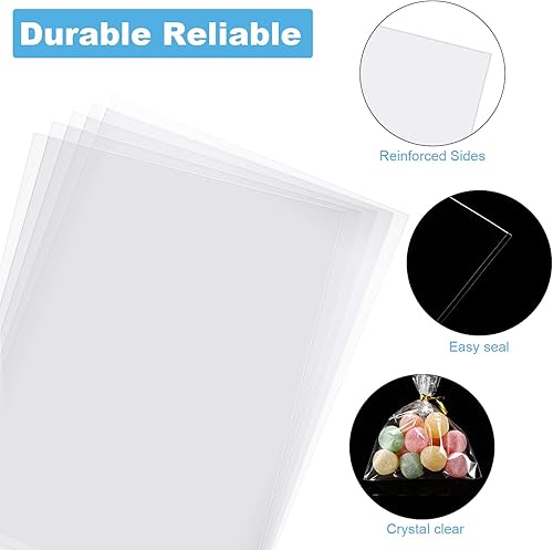 Miniatura 5 de Boao Bolsas de celofán de plástico transparente de 4 tamaños, 200 bolsas de celofán con lazos de mezcla de colores para Navidad, cumpleaños,