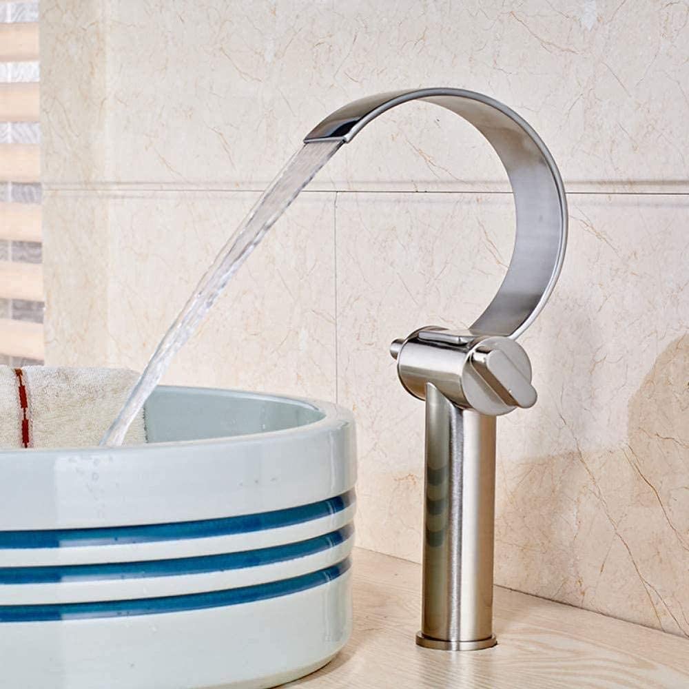 Robinet de lavabo à bec cascade avec mitigeur monotrou pour installation sur pont