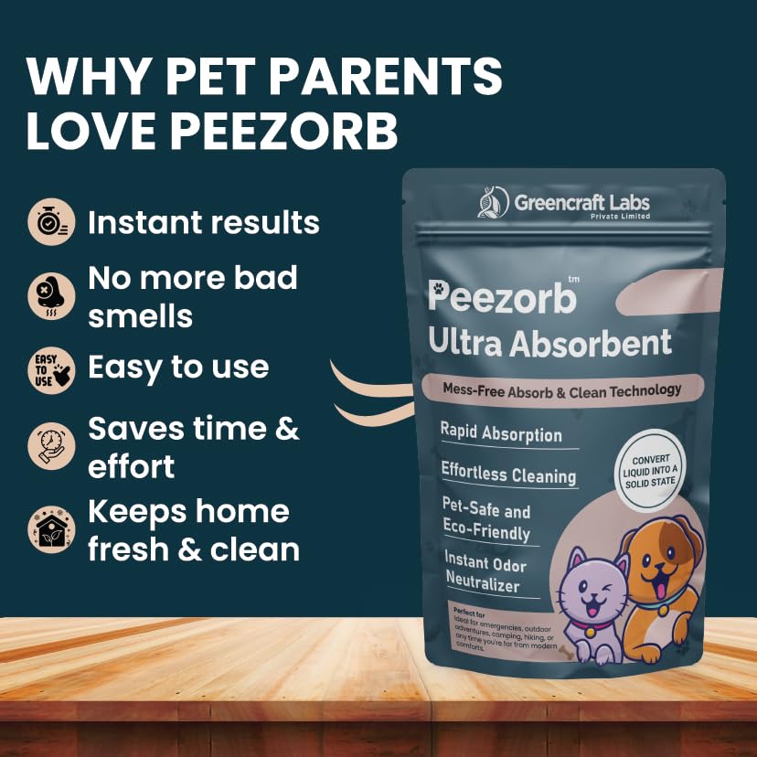 Bio Pique Peezorb Ultra Absorbent Pet Mess Cleaner Powder with Rapid Absorption Technology and Odour Neutraliser for Pet Urine and Floor Cleaning Unscented Pack of 1 2