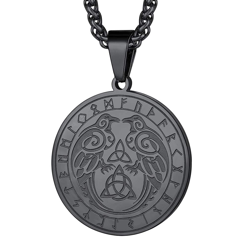 FaithHeart Raven Necklace for Men, Personalised Viking Jewellery Norse Amulet Crow Pendant with Sturdy Chain Stainless Steel/Gold/Black, With Gift PackagingRecycled Claim Standard Blended