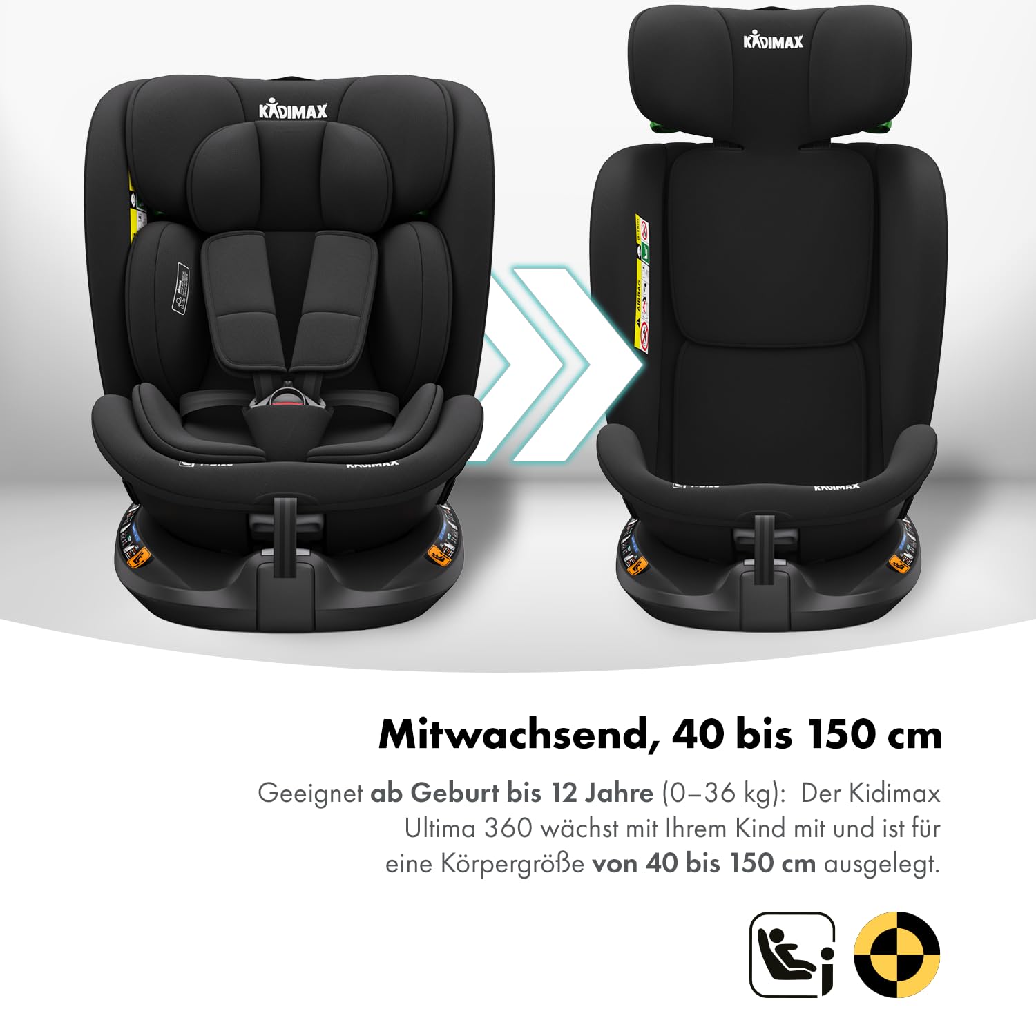 i-Size Kindersitz 40–150 cm 360° drehbar Isofix Top Tether ECE R129/04 Gruppe 0+/1/2/3 5-Punkt-Gurt Autokindersitz Schwarz