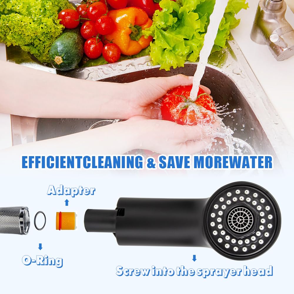 Ausziehbrause für Grohe Küchenarmatur-Teile 46298K00/46312KH0, herausziehbarer Sprühkopf, Wasserhahnkopf-Ersatz (weiches Schwarz)