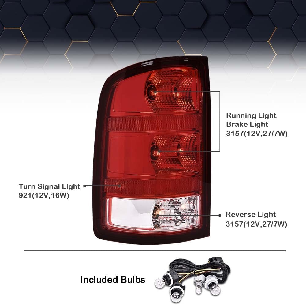 PIT66 Tail Lights Rear Light Lamp Assembly Compatible with GMC Sierra 1500 2500 3500HD 2007-2014, 25958485, GM2801208, 25958484, GM2800208 Red Left+Right(w/Blubs&wiring harness)