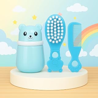 The Cheeky Kidzz Baby Skin Care Powder Talcum Puff Case Cum Container Box With Hair Care Soft Bristles Comb And Rounded Tip Hair Brush BPA Free (PATTERN 118)