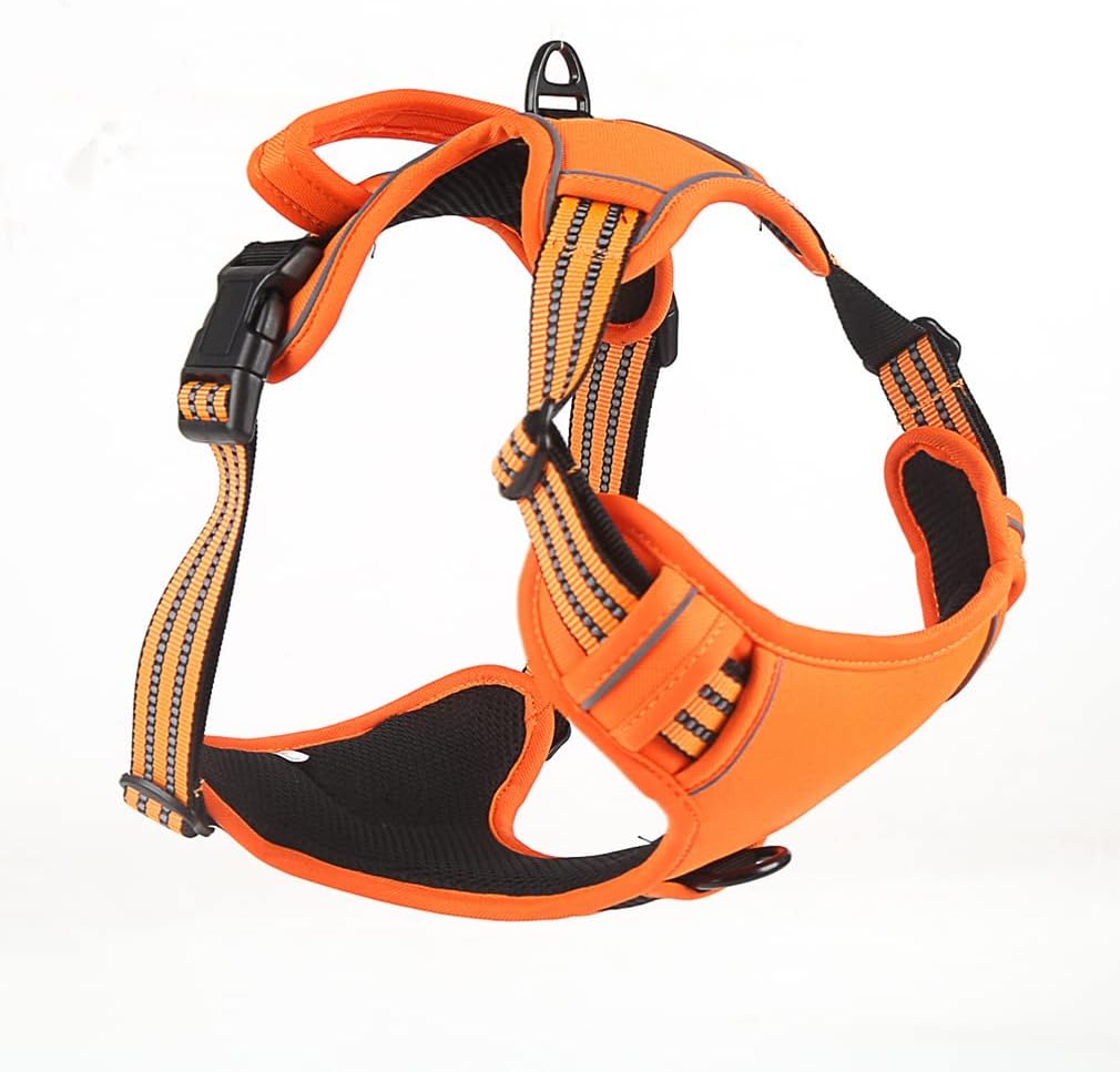 Harness and Leash Set with Airtag Holder, Reflective Heavy-Duty No Pull Dog Vest Pet Halter, Adjustable for Small Medium Large Dog Animal Girl Boy, Orange L