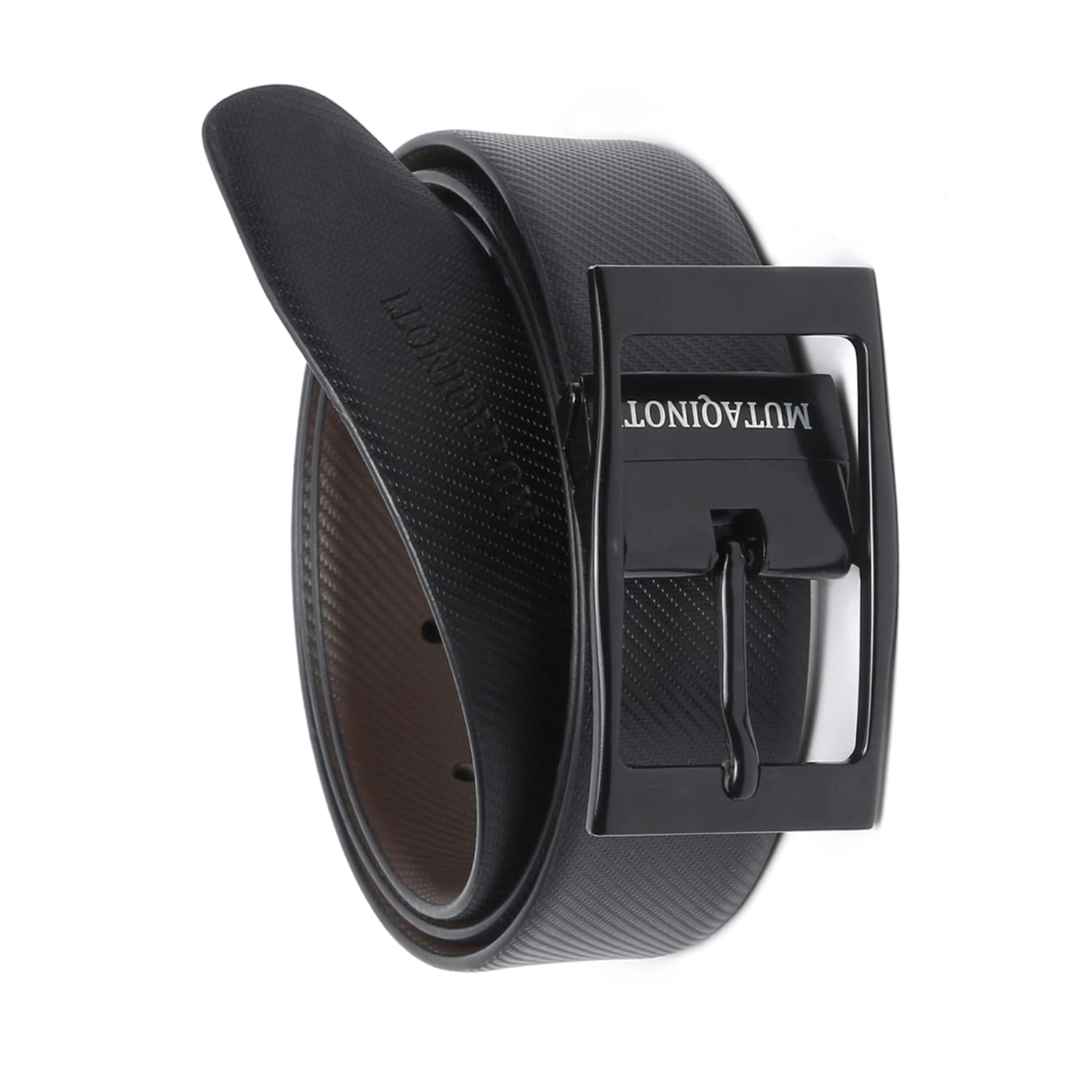 MUTAQINOTI Men's Italian Leather Reversible Belt 1.25 inch (35mm) Handmade Formal Waist Strap Officewear Men Gents Boys (Black/Brown) (BE-ST)