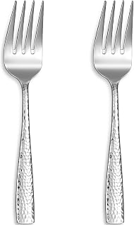 KEAWELL Louis Hammered Serving Forks Set of 2, 18/10 Stainless Steel, Mirror Polished, Squared Edge, Dishwasher Safe