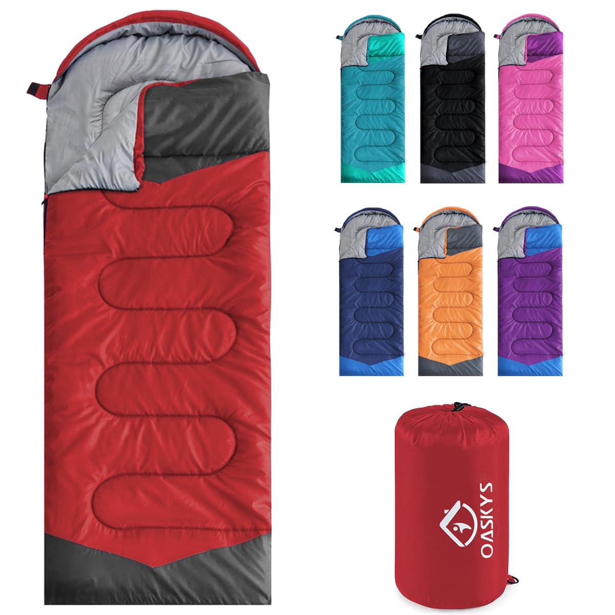 oaskys Camping Sleeping Bag - 3 Season Warm & Cool Weather - Summer Spring Fall Lightweight Waterproof for Adults Kids - Camping Essentials Gear Accessories Hiking Sleep Must Haves