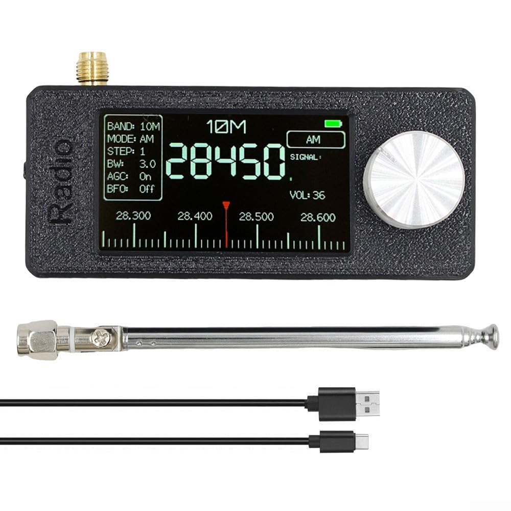 Receptor de radio de bolsillo, radio SI4732 de tamaño de bolsillo de 0.5-108 MHz, mini radio LSB USB AM FM con pantalla de 1.9 pulgadas de 170 x 320, para ESP-32-S3 (barra de tracción negra)