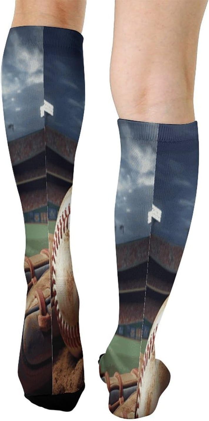 Baseball Socks Casual Athletic Long Sock Lightweight Sport Crew Sock Cozy Work Boot Socks for Hiking Sports Running Workout Gym