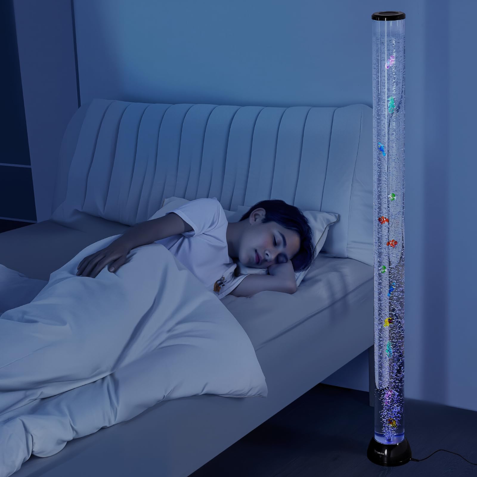 VEVOR Lavalampe mit 10 schwimmenden Fischen, 151 cm, Blasenlichtlampe, 16 Farbwechsel-Lichteffekte, Fernbedienung, Stimmungslicht, Aquarium Nachtlicht für Schlafzimmer, Wohnzimmer, Heimdekoration