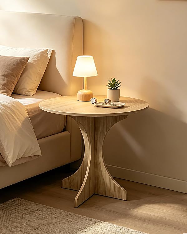 24In Walnut Round Side Table, Modern Minimalist Accent End Table with Curved Tripod Base, Compact Large Round Sofa Side Table, Easy Assembly Coffee Table for Living Room Bedroom Balcony by Lightdot - Used condition - Image 5