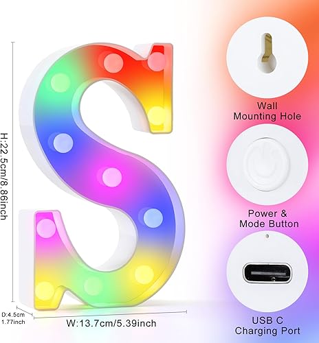 Miniatura 33 de mooncow Letras iluminadas recargables, letras de marquesina duraderas, luz nocturna inicial colorida para niños con control remoto, luces LED