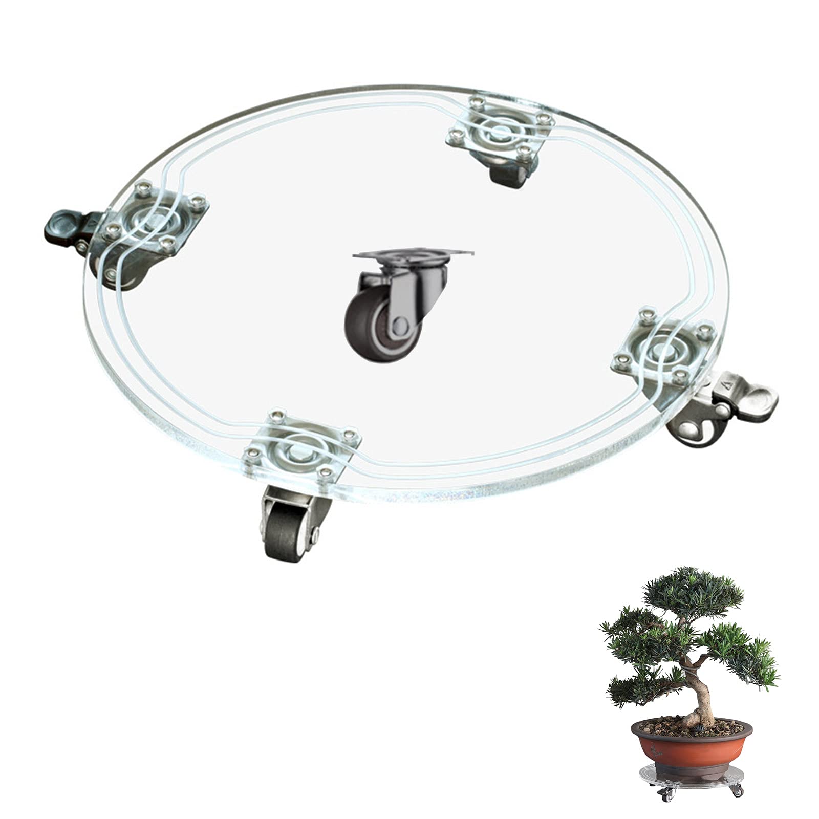 Porte Plante A Roulettes, Plateau De Jardinière Mobile Acrylique, Support En Pot à Roulettes Rond Sur Roues Universelles, Chariot à Pot De Plante Pour De Jardin Intérieur Extérieur ( Size : 26CM