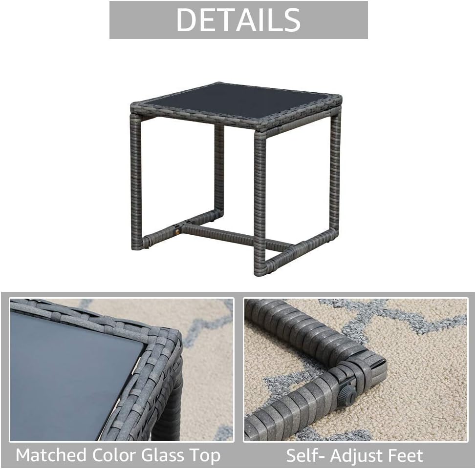 Patiorama 3 Piece Outdoor Patio Furniture Conversation Set, Rattan Chair Set With Coffee Table, For Garden, Balcony, Backyard, Poolside (Dark Grey)
