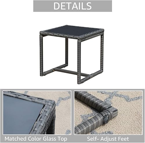 Miniatura 7 de Patiorama Juego de muebles de patio al aire libre de 3 piezas, juego de sillas de ratán con mesa auxiliar, para jardín, balcón, patio trasero, junto