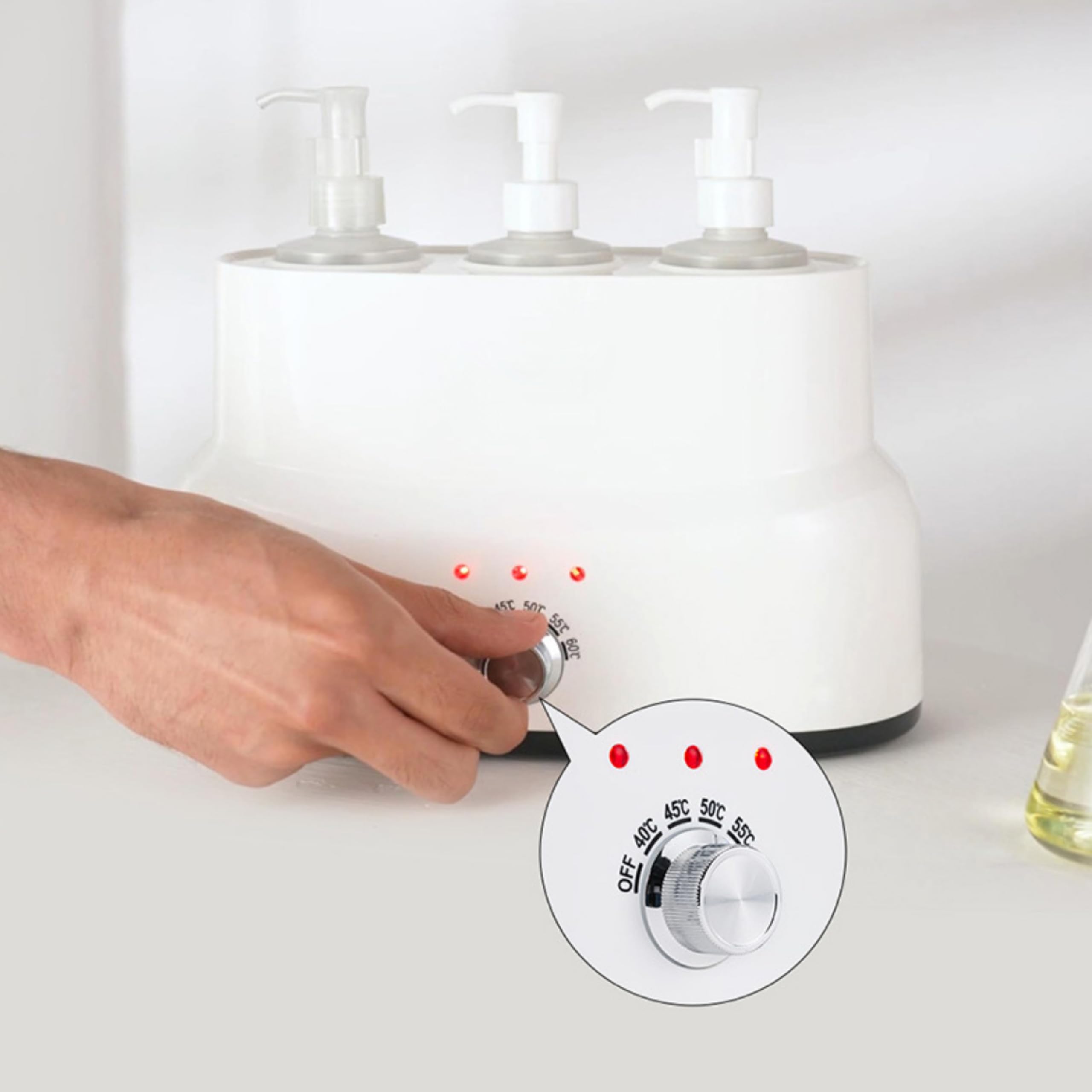 Elitzia Chauffe-huile de massage à trois bouteilles avec contrôle de rotation - Distributeur de lotion - 5 niveaux - Température réglable 40-60°C