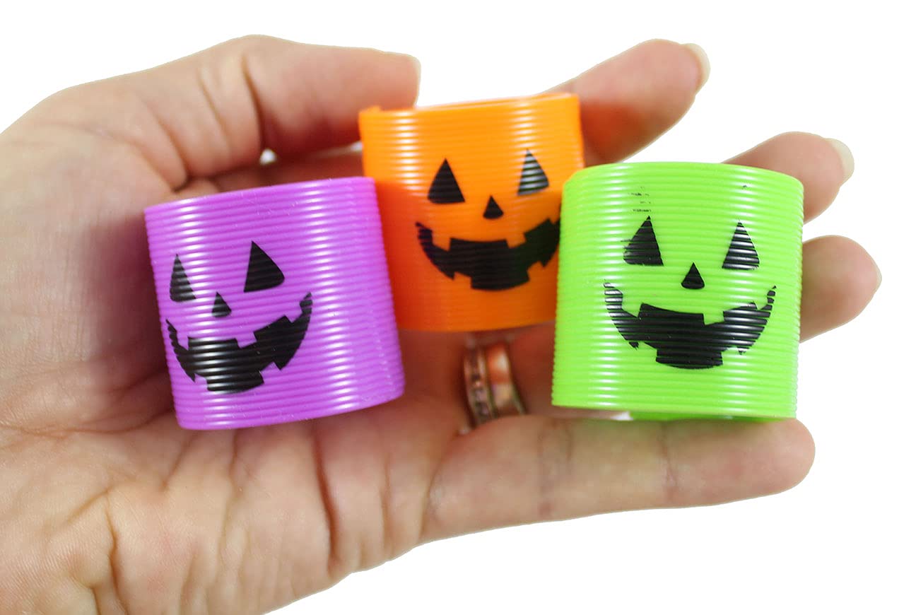 Curious Minds Busy Bags 48 Piece Halloween Spring Coil Novelty Toys - Colored Pumpkin Jack O Lantern Party Favor - Trick or Treat Prize (4 Dozen)