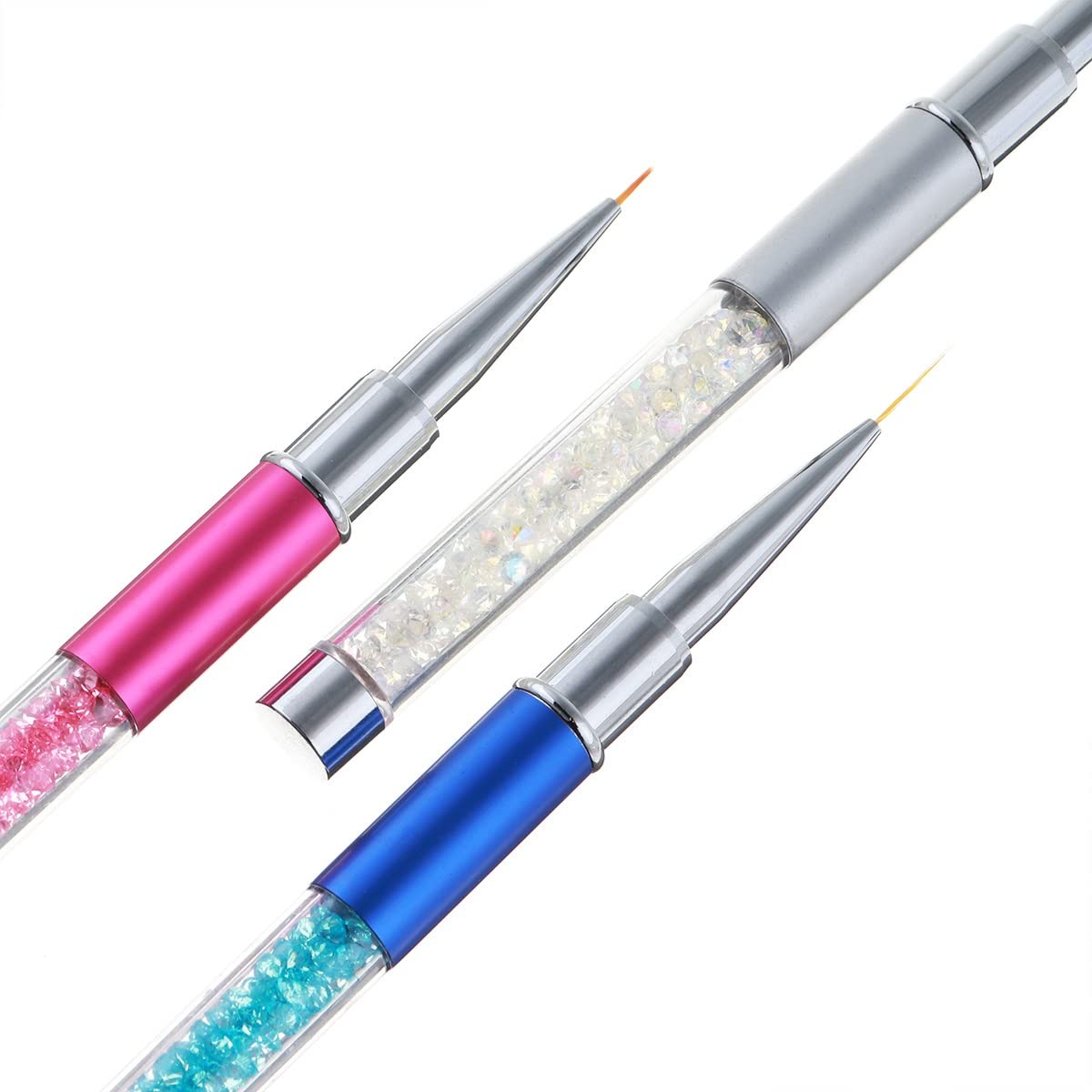 Monja 3Pcs/Set Nail Art Acrylic Gel Brush Rhinestone Handle Extension Builder Lines Liner Drawing Painting Pen Manicure Tool(E)
