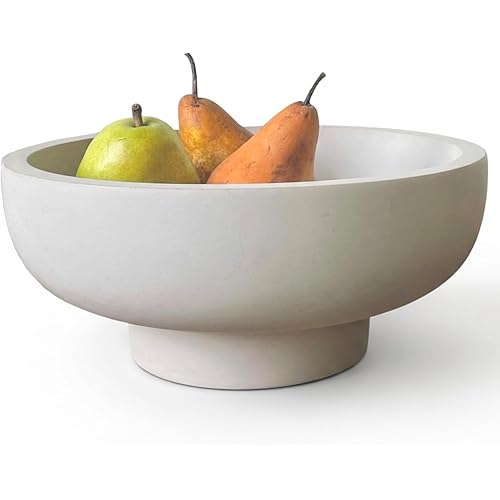 OAKOA Concrete Fruit Bowl for Kitchen Counter - Large Decorative Bowls for Home Decor - Modern Key Bowl for Entryway Table - Pedestal Bowl for Keys