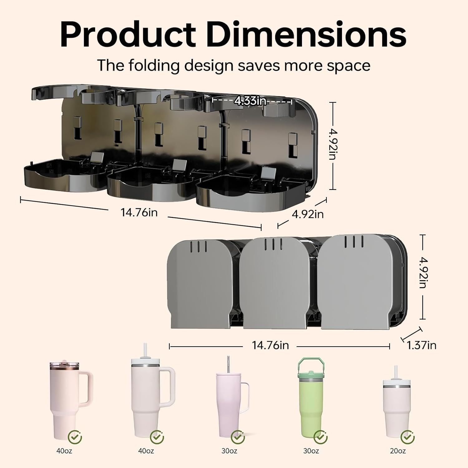 Magnetic Stanley Cup Holder for Fridge, Water Bottle Organizer & Tumbler Rack with Foldable Design for Kitchen, Stanley Cup 40 oz Accessories, Ideal Gifts 2PCS (Black) - Image 2