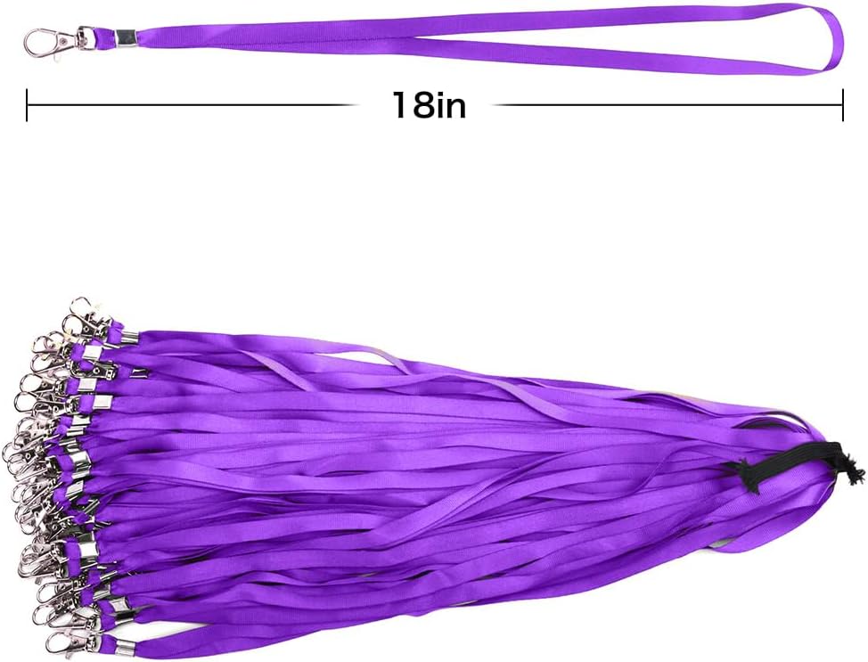 Lanyards 100 Pcs Bulk Lanyard for Id Badges Flat Black Lanyard with Badge Clip Swivel Hook (100, Purple) - Image 6