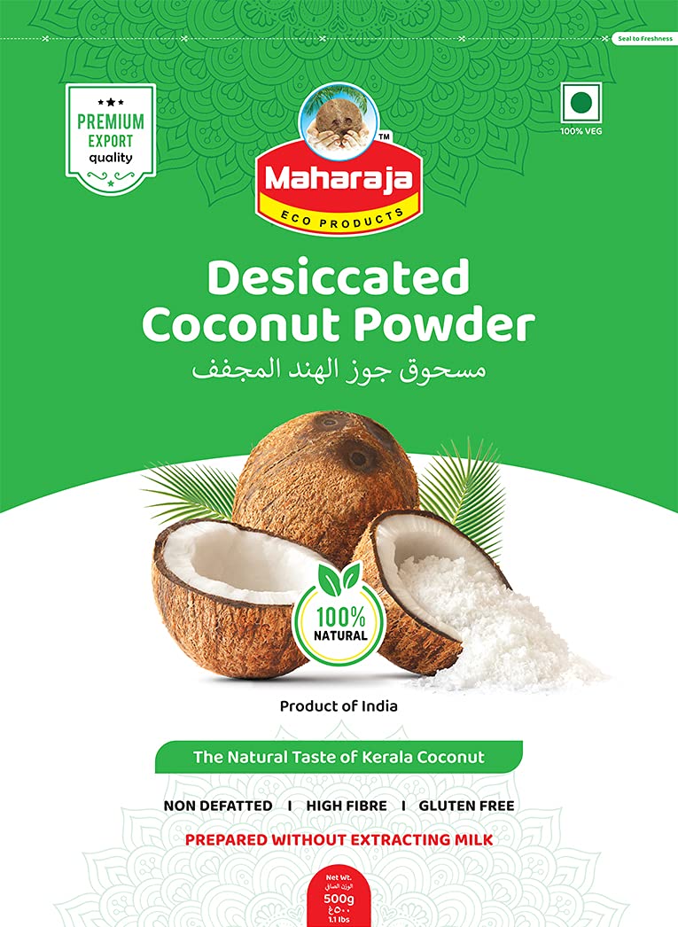 Maharaja Eco Products Desiccated Fresh Coconut Powder(Pack Of 1,)|100% Natural,Unsweetened,Non Defatted,High Fibre,Gluten Free,No Preservatives/Additives|Perfect For Baking&Cooking,500 Grams (B09FXZ9S1P) Amazon Price History, Amazon Price Tracker