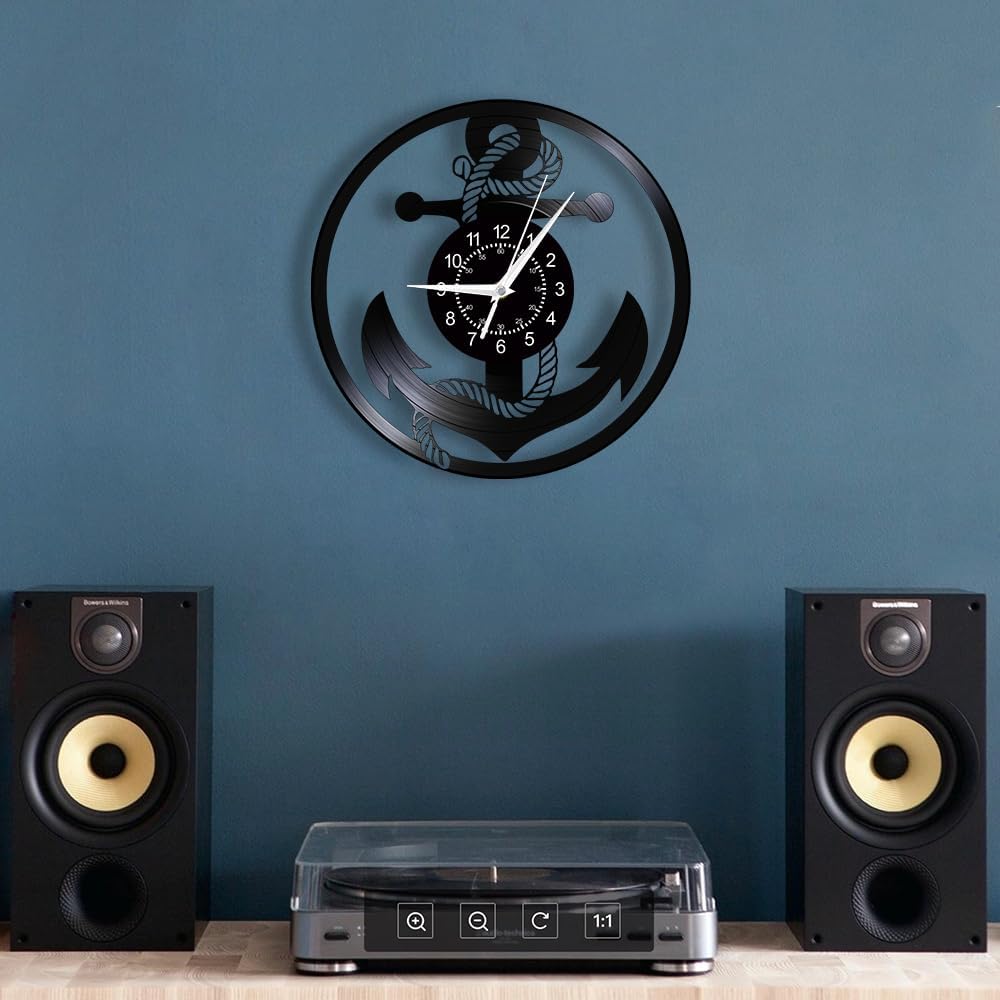 12 Inch Anchor and Boat Wheel Wall Clock 7 Kinds of LED Color, Nautical Coastal Wall Clock Vintage Decorative LED Night Light Wall Watch Clock Silent Movement for Bedroom Living Room Kitchen