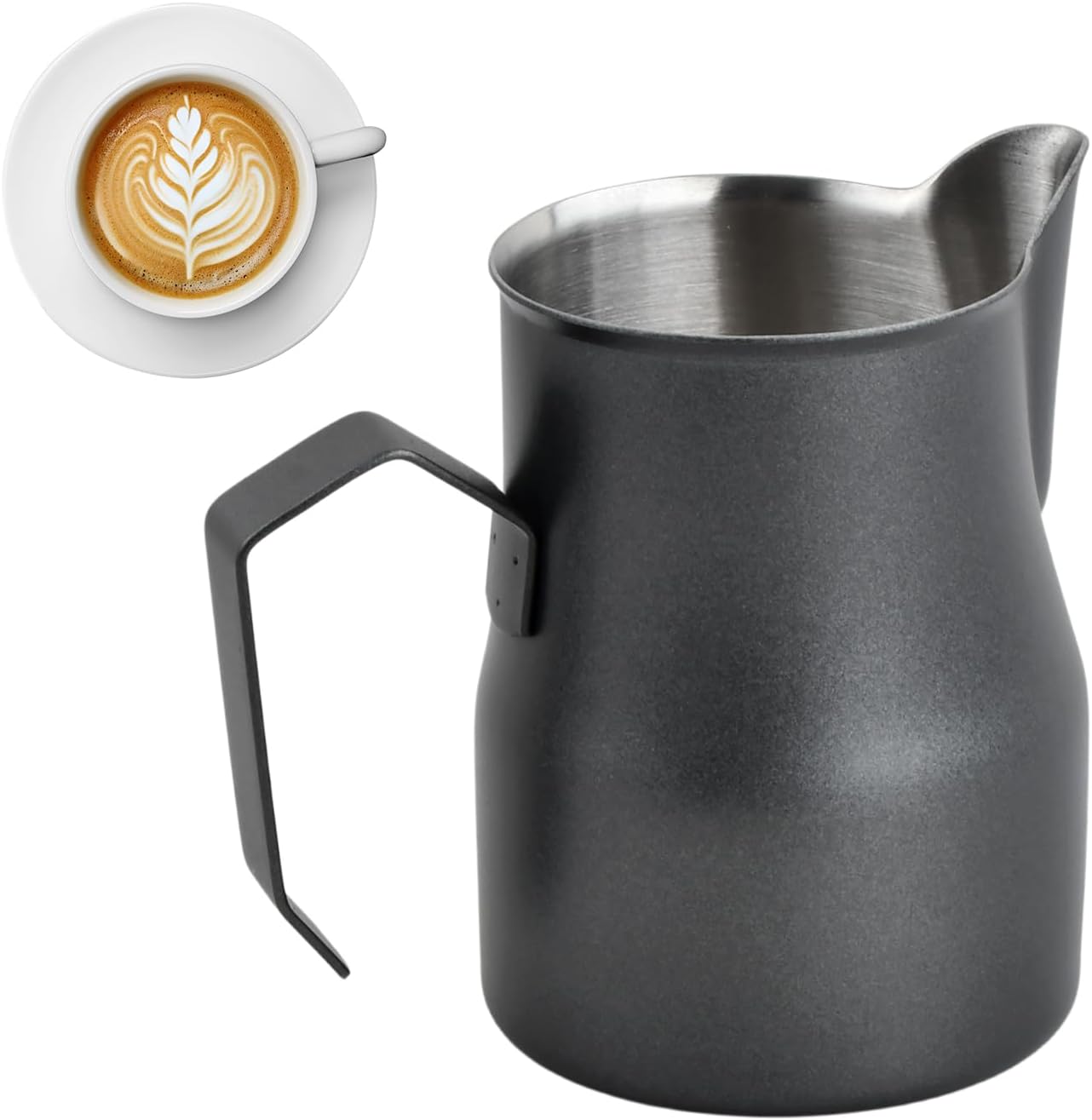 Barista Milk Pitcher 350ml/12oz, Milk Frother Pitcher 304 Stainless Steel for Cafe, Cappuccino, Espresso, Latte Art (Black)