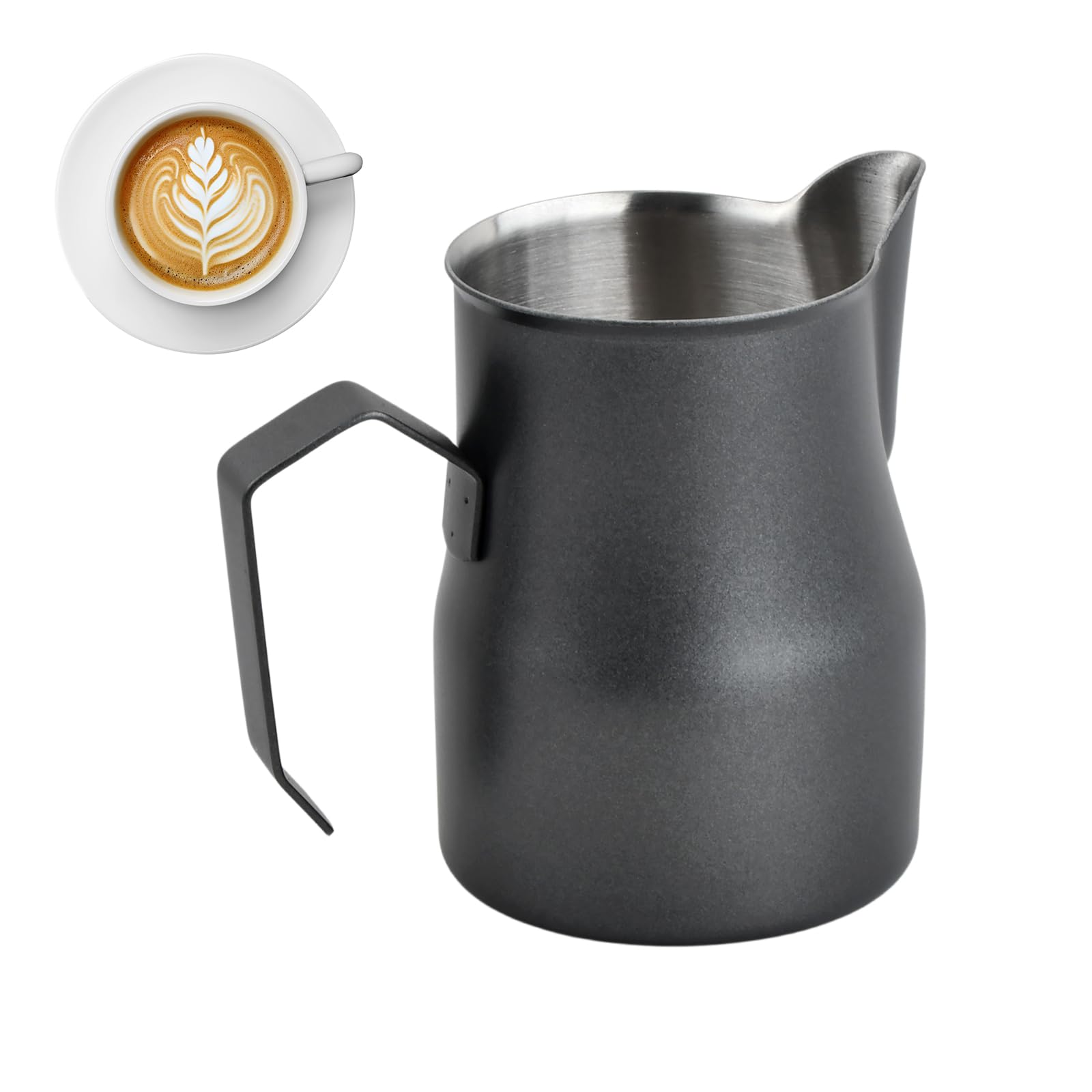 Bricco Latte 350 ml/12 oz, Bollilatte Acciaio Inox, Lattiera Latte Art, Brocca Latte Schiuma Professionale per Cappuccino, Espresso, Gli Amanti del Caffè (Nero)