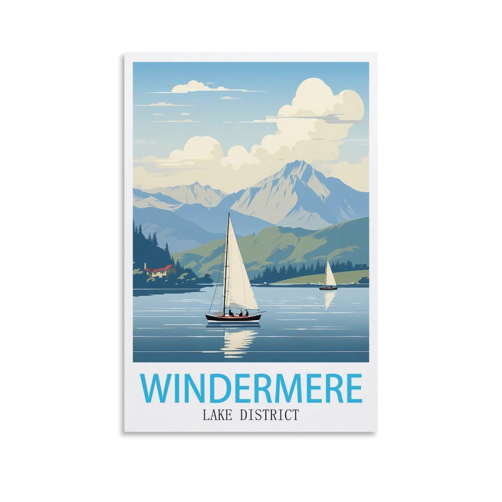 LHJOIUN Windermere Lake District Vintage Travel Poster 16x24inch(40x60cm) Art Canvas Print For Living Room Bedroom Home Decoration Modern Art